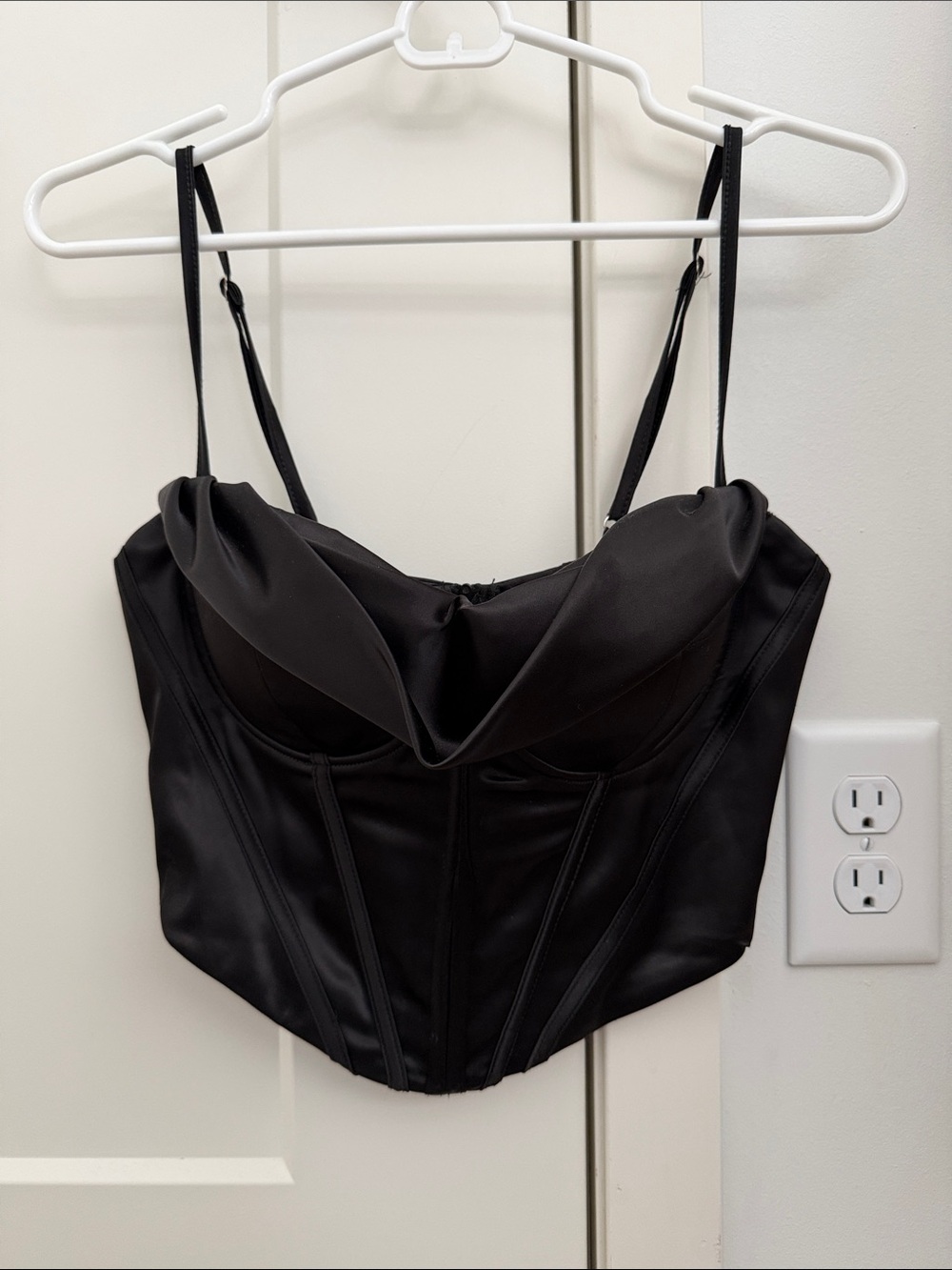 Black Satin Bustier Crop Top - Picture 2 of 4